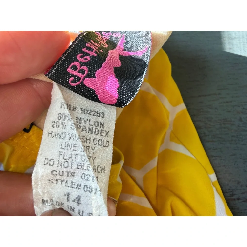 Betty Page Yellow Honeycomb Bee Print One Piece Swimsuit Underwire Yellow 14